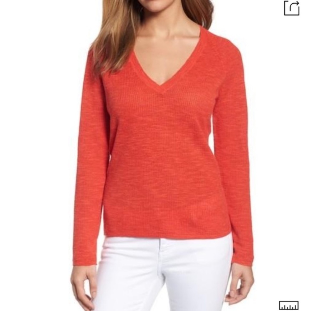 SALE****Eileen Fisher Spring Lightweight Linen V-Neck Sweater in Orange Size XS